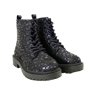 Tinstree Combat Boot Metallic Blue Printed Lug Sole 8 Eye Lace Up Boots Size 6